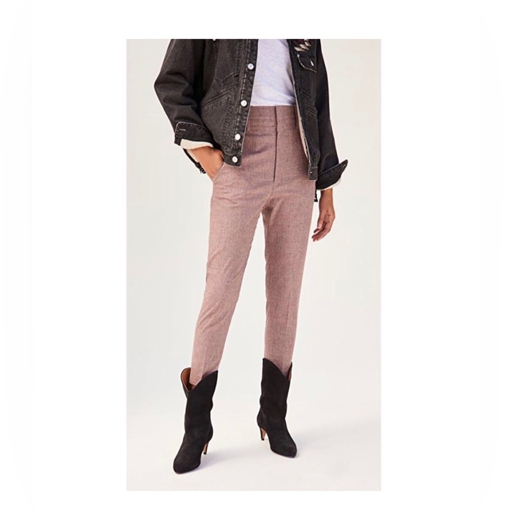 ISABEL MARANT Rose Pink + Black High Waisted Trouser Virgin-Wool Noah Pants 36